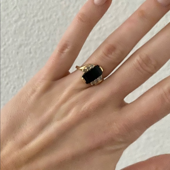 10k Gold Black Onyx Diamond Ring - Vintage - Picture 14 of 16